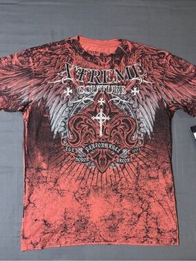 Xtreme Couture Men's Brick Red Metallic Silver Graphic Crew Neck Tee